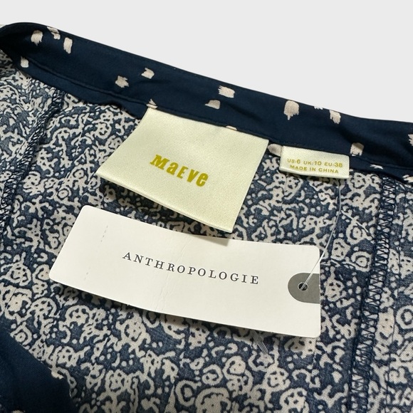 Anthropologie Maeve Blouse Womens Size 6 Navy Blue Pattern Hiver Peasant Top NWT - Picture 5 of 15
